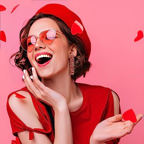 Flyonce Rhinestone Rectangle Earrings, Wedding Party Red Crystal Geometric Statement Earrings For Women #TOP2