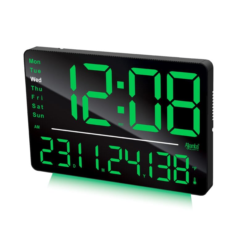 Image of Ajanta Digital Wall Clock with RGB Night Light, Temperature, Calendar and 12 /24H Format (Green, 33 x 22 cm)