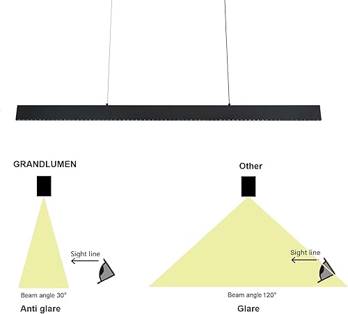 Miniatura 6 de Lámpara colgante lineal LED regulable de 38 pulgadas con certificación ETL, comedor, sala de estar, cocina, oficina, 3000 K, 90RA, negro cepillado