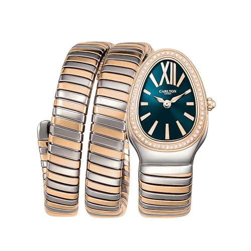 Image of Carlton London Women Charmer Analog Watch, Snake Design Bracelet, Stainless Steel Strap, Quartz Movement, 30M Water Resistant