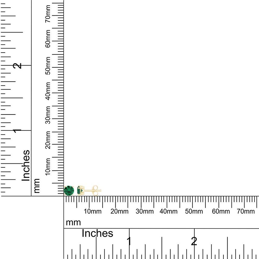 Simulated Green Emerald Round Shape Stud Earrings In 14K Yellow Gold Over Sterling Silver (0.5 Ct): Clothing, Shoes & Jewelry