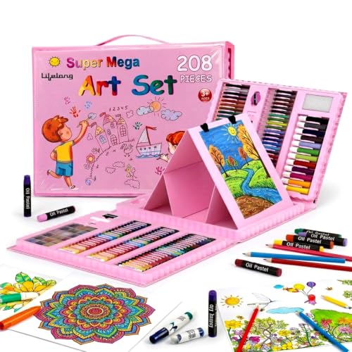 Image of Lifelong Kids Art Set - 208 Pieces | Colour Set Kit & Drawing Kit for Kids with Crayons, Markers & Pencils | Art Set, Colouring & Drawing, Art Studio Box, Drawing Kit | Creative Gift for Children