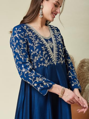 Image of MOKOSH Women's Silk Anarkali Kurta Pant with Dupatta | Anarkali Kurta Set | Embroidered | 3 Piece Outfit | Floral Ethnic Suit 4 Colour Options Available