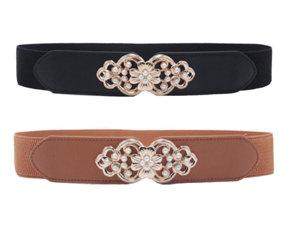2 Pack Womens 1.57" Width Elastic Waist Belt Stretchy Belts For Dresses 27"-35"