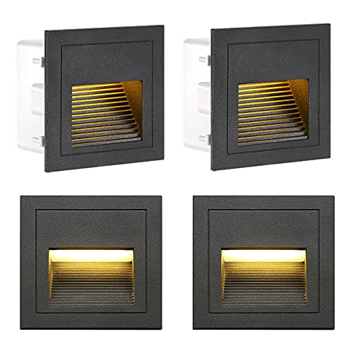 3W LED Applique Encastré Murale, Blanc Chaud IP65 étanche Lumières d'escalier, Lumières de marche, Aluminium, Décoration Éclairage Extérieur Intérieur - lot de 4 Cover
