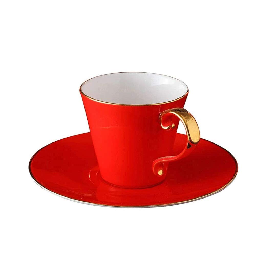 Zestaw porcelanowych filiżanek do espresso i spodków, porcelanowa filiżanka do kawy zestaw filiżanek do herbaty kawy, czerwony (kolor: czerwony)