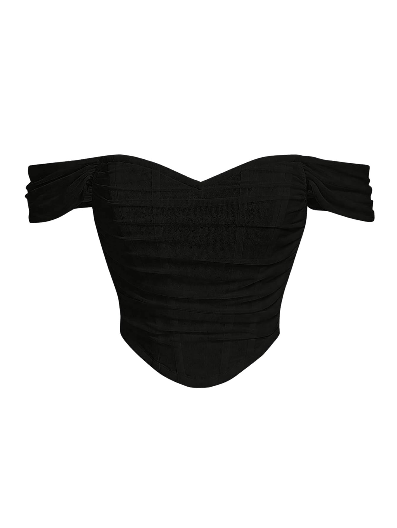 GORGLITTER Women's Off Shoulder Ruched Asymmetrical Crop Top Short Sleeve Party Corset Top S Black