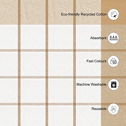 Image of Encasa XO Table Cloth (10 ft Long) for 8 to 10 Seater Large Center Dining Table - Beige Panel with Borders - Heavy Homespun Eco-Cotton Fabric, Washable, for Home, Garden, Hotel & Restaurant