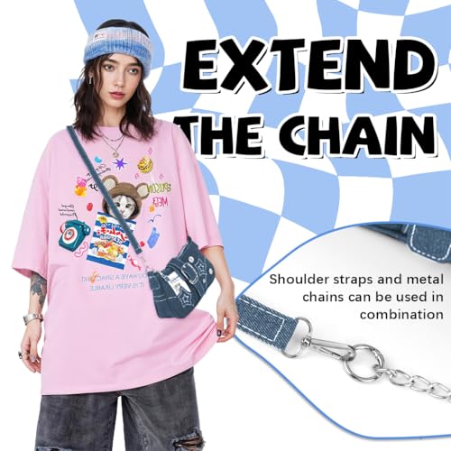Image of PALAY Shoulder Bag for Women Girls Small Canvas Handbag with Chain Charm Hobo Bag Stylishly Sweet Y2K Star Patchwork Letter Printed Handbag Casual Small Shoulder Bag