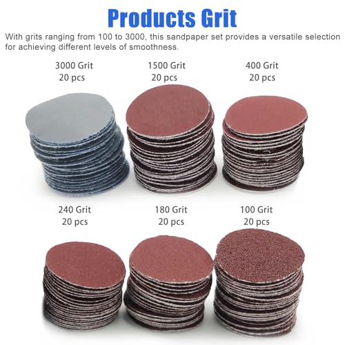 120Pcs 1 Inch/25mm Sanding Discs Pad Sander Disk Kit with 1/8” Shank Abrasive Polish Pad Plate,Hook and Loop Sand Paper for Dremel and Most Rotary Tool 100 180 240 400 1500 3000 Grit Paper - Image 3