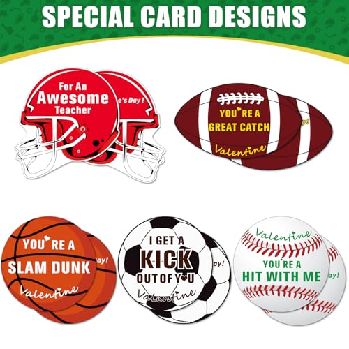 Gloween Valentines Day Boxes and Cards for Kids Classroom School Exchange, Great Valentines Gifts Party Favor Set for Boys Girls - 1 Football Box, 32 Sport Theme Valentine Cards, 1 Teacher Card by Gloween - Image 4
