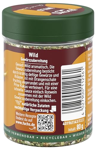 Fuchs Gewürze Gourmet Selection Klassisch/Heimisch – Wild Gewürzsalz, nachfüllbares Wild Gewürz, Salz zum Würzen von Wild, Saucen & Co, vegan, 80 g