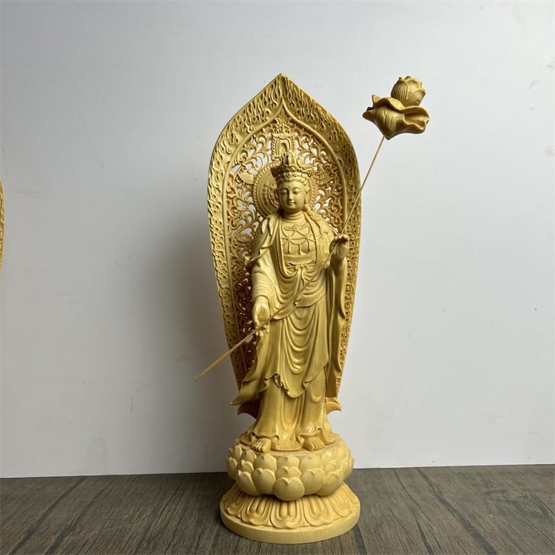 特注手彫り台座 天然シトリン阿弥陀三尊 勢至菩薩/阿弥陀如来/観音菩薩 手彫彫刻 特注手彫り台座 天然シトリン阿弥陀三尊 勢至菩薩/阿弥陀如来