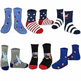 TeeHee Little Boys Fashion Fun Cotton Crew Socks 6 Pair (3-5 Years, Patriotic Socks)