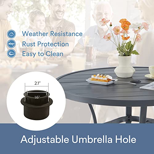 Image of VICLLAX 40.6 inch Round Patio Table, Outdoor Dining Table for 4 with Umbrella Hole for Garden Lawn Deck Backyard, Dark Grey