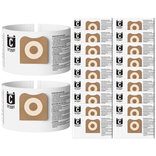 20 Pack 23738 VF3501 Vacuum Bags Compatible with Ridgid Shop Vac 3 4 4.5 Gallon Wet/Dry Vacuum Rigid Size C Vac Replacement Bags Part# 23738 WS32045F