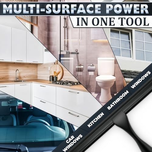 Image of Shower Door Squeegee with Hook - 12 inch Silicone Blade, Stainless Steel Black Squeegee for Shower Glass with Adhesive Mount - All-Purpose Bathroom Tile, Mirror, & Window Wiper for Streak-Free Cleaning