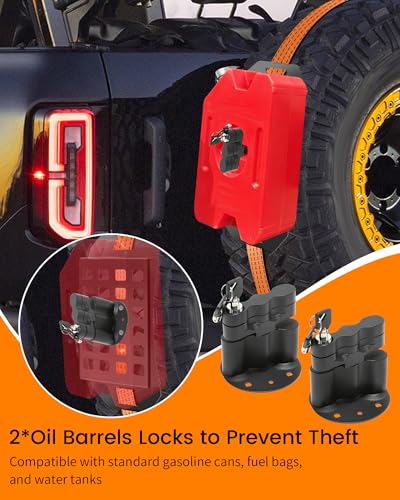 Image of 2 Pcs Lockable Universal Quick Release Spare Tire Mount with Ratchet Strap, Molle Panel Tire Mount with Oil Drum Lock and Vehicle Tow Plate Mount, Steel, Fit for 30 inch - 40 inch Diameter Tires | Molle Panel Tire Mount with Oil Drum Lock and Vehicle Tow Plate Mount, Steel, Fit for 30 inch - 40 inch Diameter Tires