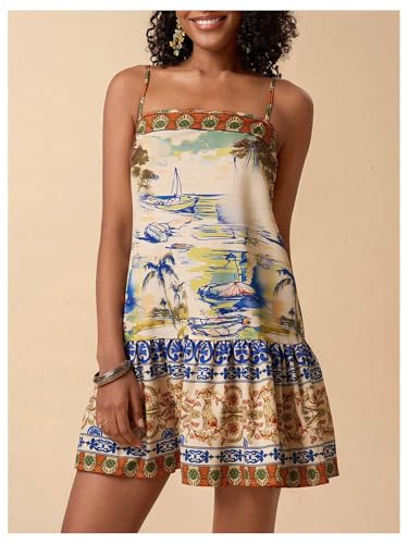 Image of Floerns Women's Sleeveless Cami Dress Floral Flounce Hem Summer Short Dresses