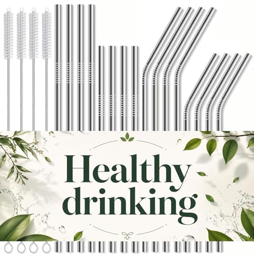 16 Pack Reusable Stainless Steel Metal Straws: 4 Straight 8....