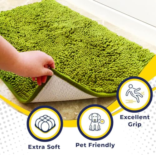 Image of Muddy Mat | Super Water Absorbent Door Mat Indoor, Microfiber Quick Dry Chenille Entryway Rug,Slip Resistant Front Door Mat,Indoor Mats for Entryway,Machine Washable Pet Rug, Spring Green 24 inch x 44 inch