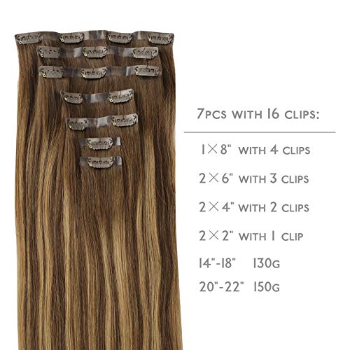 Image of WENNALIFE Seamless Clip In Hair Extensions, 18 Inch 130g 7pcs Balayage Chocolate Brown to Caramel Blonde Hair Extensions Clip in Human Hair Invisible PU Skin Weft Natural Remy Human Hair Extensions