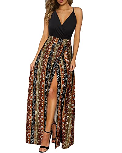 Image of Newshows Women's 2026 Lightweight Summer Wedding Guest Beach Vacation Casual V Neck Split Flowy Maxi Dress