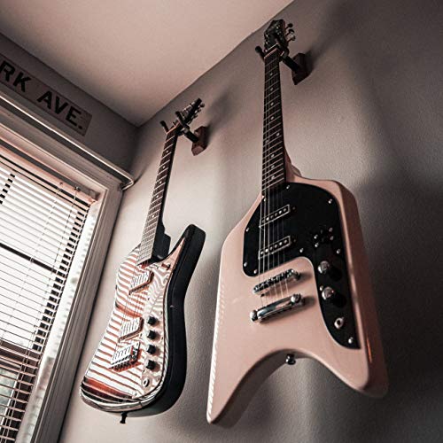 String Swing Guitar Hanger - Holder For Electric Acoustic And Bass Guitars - Stand Accessories Home Or Studio Wall - Musical Instruments Safe Without Hard Cases - Black Walnut Hardwood Cc01K-Bw 2-Pack #TOP4