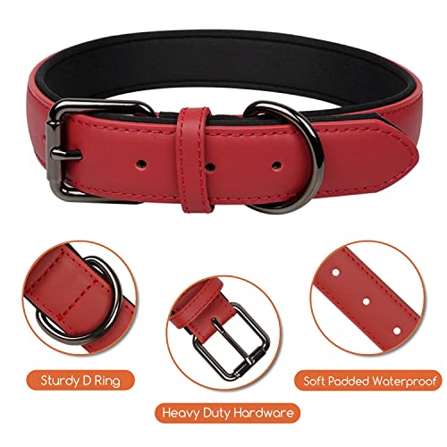 Lmlpt Red Leather Dog Collar For Small Medium Large Dogs, Adjustable Waterproof Durable Thick Leather Dog Collars Heavy Duty (15.7"-19.6" Neck) #TOP4
