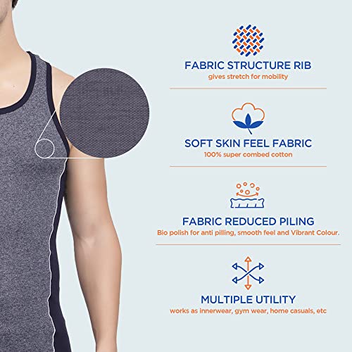 Image of sporto Men's Round Neck Solid Vest, Premium Super Soft Cotton, Ultra Light (Combo Pack)