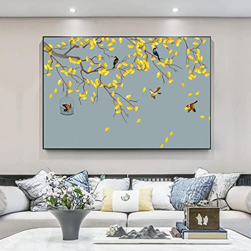 Peinture toile oiseau fleur KEBIA pour décorer un grand mur vide