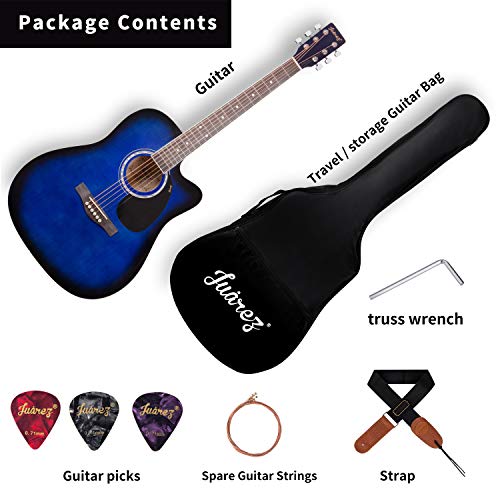 Image of JUAREZ Arpeggio 41 Inch Acoustic Guitar Kit, JRA41SP-TBS Spruce Top, Rosewood Fretboard & Bridge, Truss Rod, Chrome Die Cast Machine Tuners, Blue Sunburst