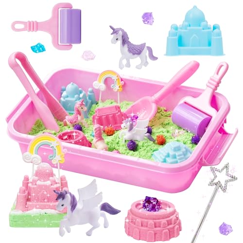 Carolart Unicorn Sensory bin, Unicorn Toy for Kids,Castle Moulds, Sand Art kit for Boys and Girl, Sensory Sand for Toddlers 3+………