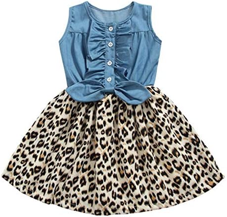 Girls Dress, Princess Dresses Sleeveless Denim Tops Floral Tutu Skirts