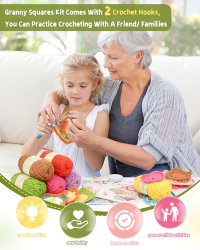 Image of Katech Crochet Kit for Beginners-Crochet Kit for Adults Kids w /Step-by-Step Video Tutorials, Learn to Crochet 50 Pattern Granny Square Kit Crochets Starter Kits w /Upgraded Yarn-Zero Based Friendly