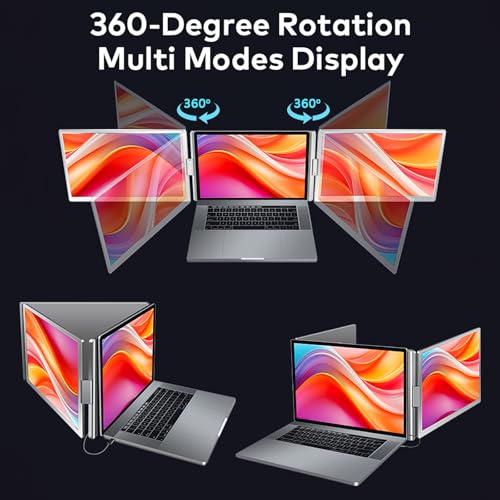 Image of WGK Triple Portable Monitor, FHD 1200P IPS Laptop Monitor Extender Full Function Type-C /HDMI Ports, Foldable Dual Screen Extender for 13.3''-17.3 inch Compatible with Windows, Mac