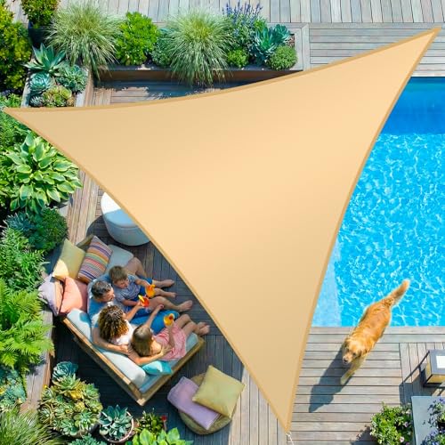 KESSER® Sonnensegel Sonnenschutz Windschutz | HDPE Gewebe | wasserabweisend & windabweisend | Dreieck 4x4x4m | 5-Fach quer vernäht robust & stabil Schattenspender Garten Balkon Terrasse Sand