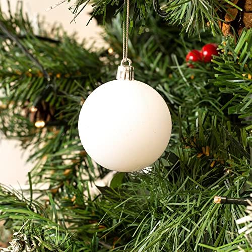 Christmas Village 30 Piece Christmas Tree Baubles Set With PVC Storage Bag  6cm Xmas Ornament Balls For Home Office, Holiday Décor - Set includes Mat, Shiny, Glitter Baubles (Green/Red/White)