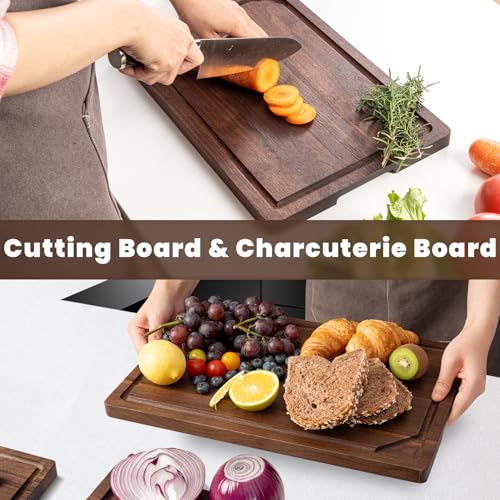 Tabla de Cortar de Madera de Nogal Heimlove para Cocina, Reversible de 43,18 cm x 27,94 cm con Ranuras Profundas para Jugos y Asas, Tabla Natural de Nogal para Picar Pan, Queso y Verduras miniatura 5