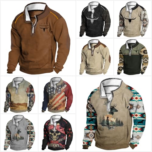 MARSVOVO Vintage Western Aztec Mens Quarter Zip Pullover Fall Cowboy Sweatshirts Fleece Lined Cool Jackets with Pocket4