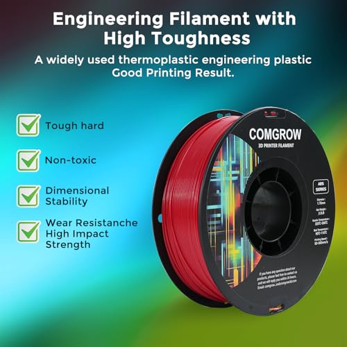 Image of Comgrow ABS 3D Printer Filament, 1.75mm, Heat Resistant, 1kg, Red, + /- 0.02mm Dimensional Accuracy