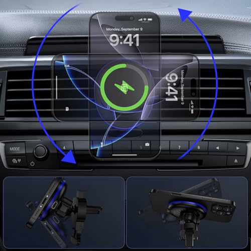 Image of Wireless Mag Car Mount Charger for Samsung Galaxy S26 Ultra S26 Plus S25 Ultra S24 FE S23 Plus S22 S21 S20, 15W Magnetic Auto Phone Charging Car Wireless Charger for Google 10 9A 8A 7 8 9 Pro Fold XL