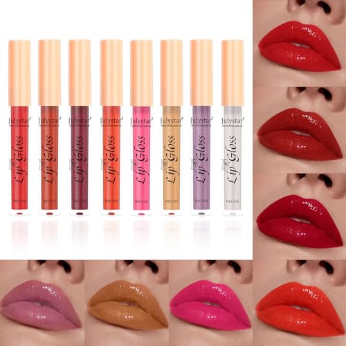 8-Color Pearlescent Lip Gloss Set - INTEROOKIE Make-up Lips for Shimmering Lips and Blushing Cheeks (8) - Image 4