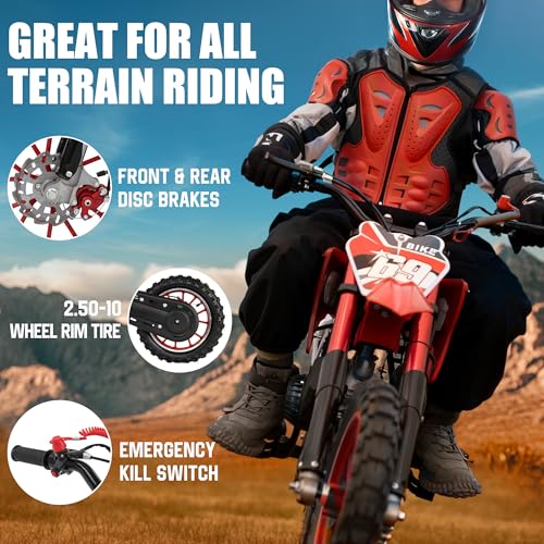 49cc Kids Dirt Bike Gas Powered 2-Stroke Engine - High-Speed Off-Road Mini Dirt Bike for Youth Riders with Heavy-Duty Suspension & Brakes (Max 30MPH), with Armor