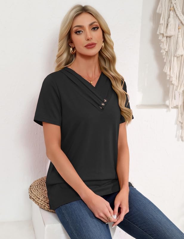 Short Sleeve Shirts for Women Spring Summer Outfits V Neck T Shirts Button Down Tunic Tops 2026 Dressy Casual Blouses - Image 4
