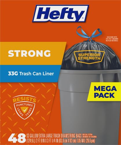 Image of Hefty Strong Extra Large Trash Bags,Black,33 Gallon,48 Count (Pack of 3)