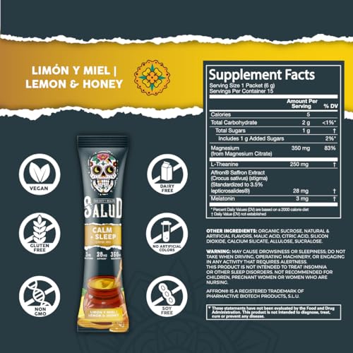Salud 2-in-1 Sleep Aid + Calm Drink Mix, Punch Ponche Flavor, Melatonin, Magnesium, Saffron Extract, L-Theanine, Non-GMO, Gluten Free, Vegan, Low Calorie, 1g of Sugar (15 Servings) - Thumbnail 6