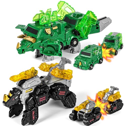 Image of Yivsen Collision Transforming Dinosaur Car Toy, 2 in 1 Magnetic Cars Transform into Dinosaur Toys, Car Crash Dino Robot Toy for Kids, Ideal Birthday Party Gift Toys for Kids Boys Girls, Black Green