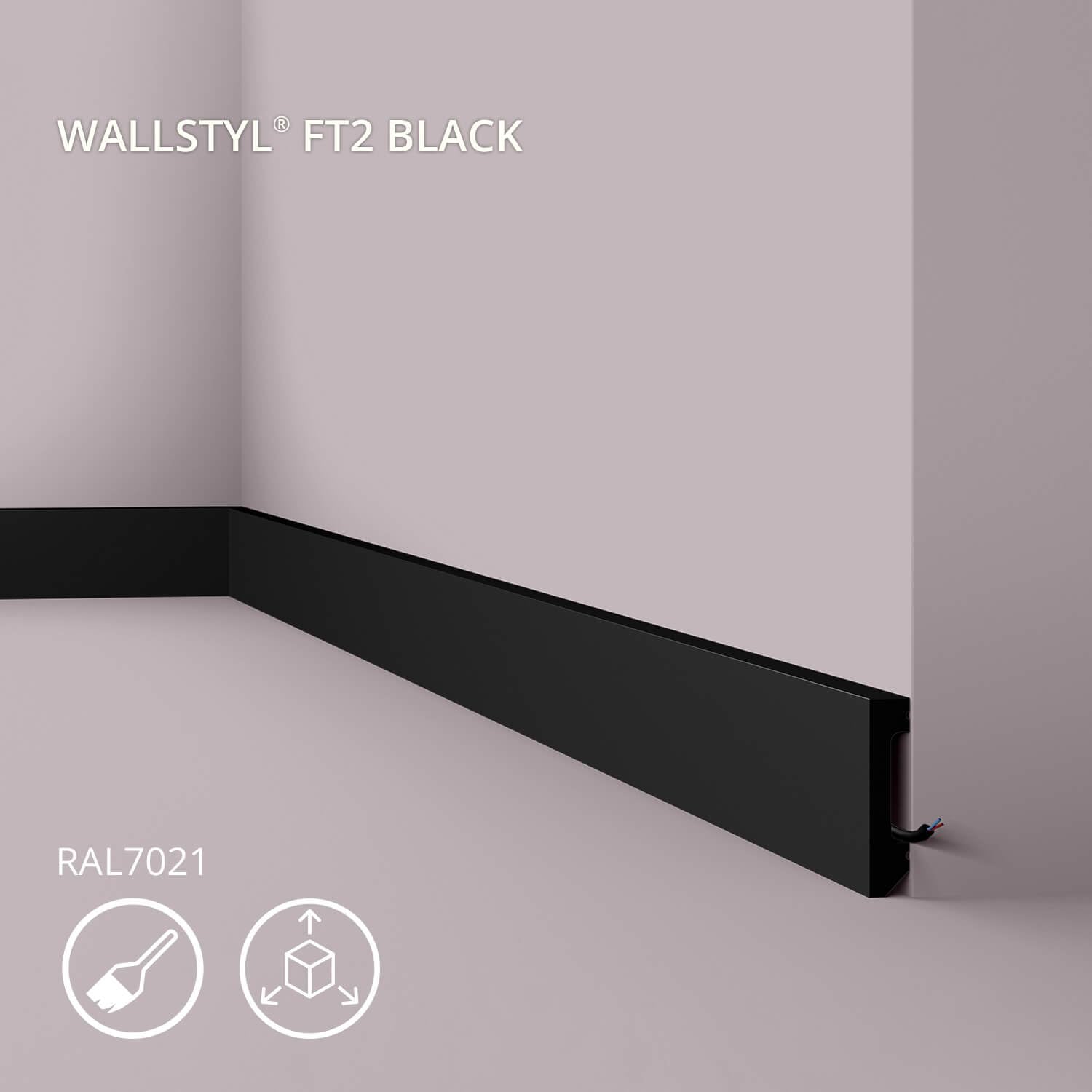 FT2 BLACK WALLSTYL listwa przypodłogowa - 17 szt. (34 m) - 58 x 13 x 2000 mm - NOËL & MARQUET - marka NMC - wytłaczany polistyren o dużej gęstości