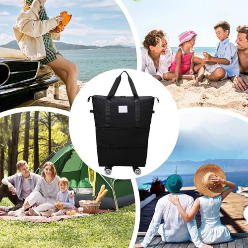 Generic Carry On Duffel Bag with Wheels | Foldable Luggage Bag Travel Bag with Wheels - Large Capacity Duffel Suitcase for Parents, Business Trip, Camping, Wife, Black, Refer to description, Unisex4